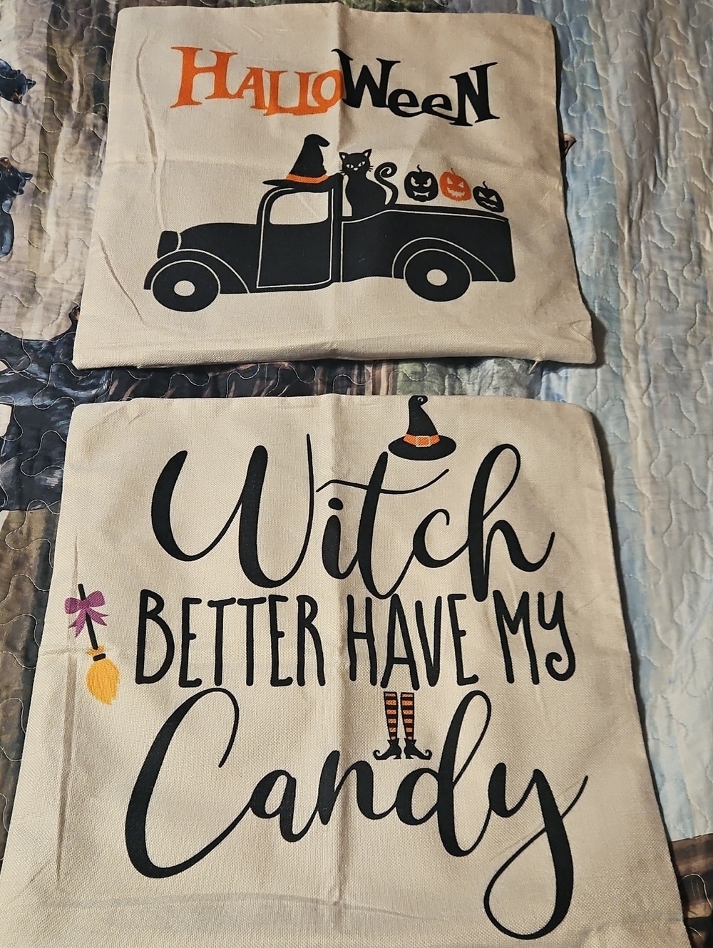 Halloween Witch Candy Canvas Pillow Cover Set -